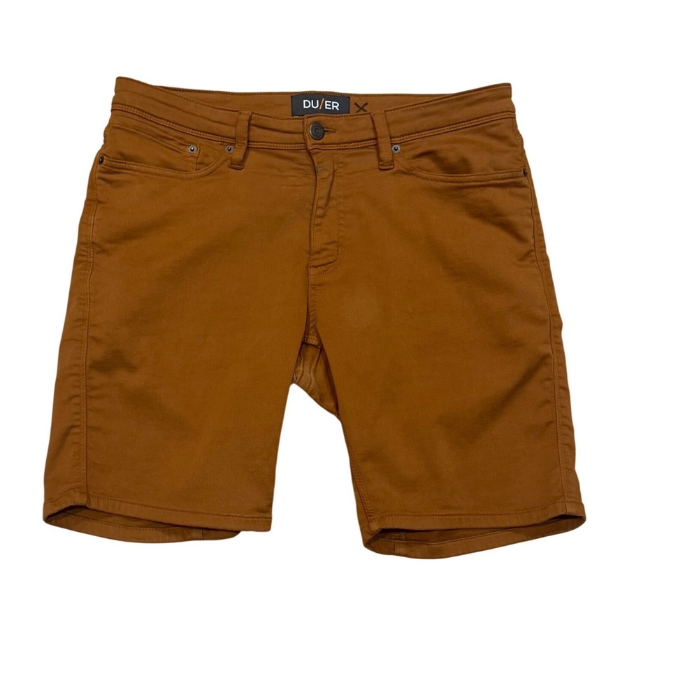 DU/ER N2X Slim Fit Shorts Mens 34 Brown Tobacco Performance Cotton Blend Stretch